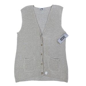 Lucia Sweater Vest Womens Large Vintage 90s Cream Cotton Knit Button Front USA